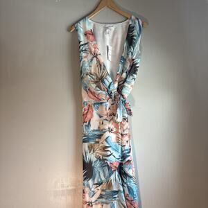 NWT White House Black Market Tropical Floral chiffon Tie Wrap Dress SZ 12